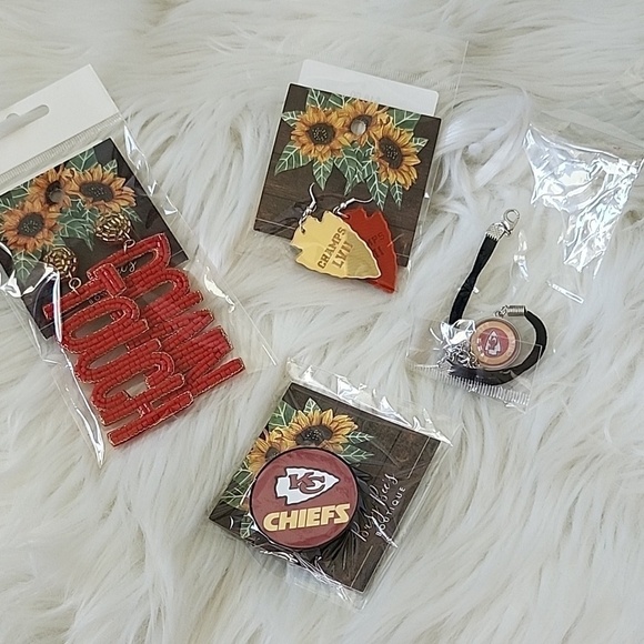 Jewelry - Kansas City Chiefs earrings, bracelet, and phone clip NWT
